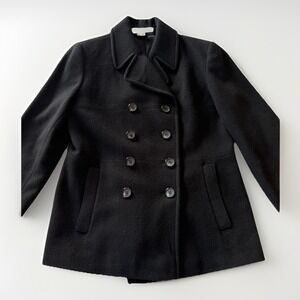 Larry Levine Women's Black 100% Wool Pea Coat Petite 8P Double-Breasted Jacket